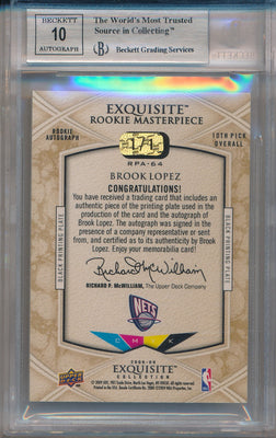 Upper Deck 2008-09 Exquisite Collection Exquisite Rookie MasterPiece Black Plate #RPA-64 Brook Lopez 1/1 / BGS Grade 9 / Auto Grade 10