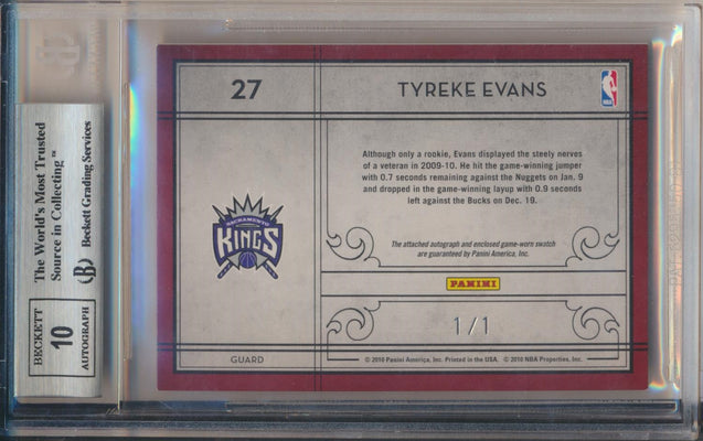 Panini  2009-2010 Timeless Treasures Materials Laundry Tags Ink #27 Tyreke Evans 1/1 / BGS Grade 9 / Auto Grade 10