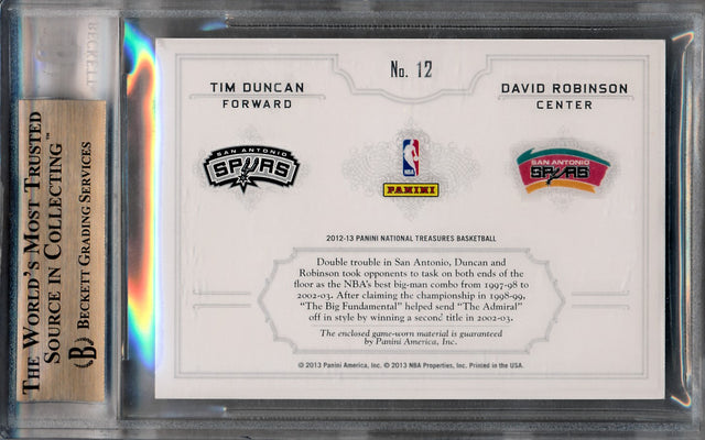 Panini 2012-2013 National Treasures NBA Logoman Combos #12 Tim Duncan / David Robinson 3/3 / BGS Grade 9.5