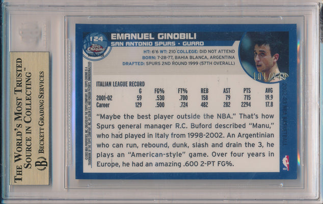 Topps 2002-2003 Chrome Refractors #124 Manu Ginobili  / BGS Grade 9.5