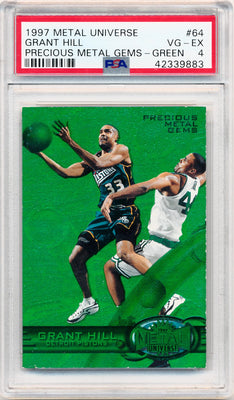 Skybox 1997-1998 Metal Universe Championship Precious Metal Gems Green #64 Grant Hill 4/100 / PSA Grade 4