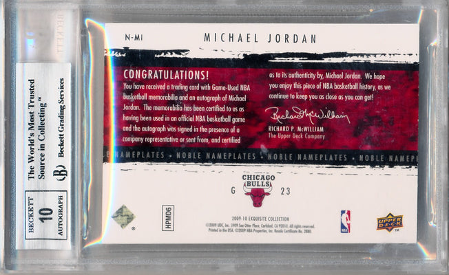 Upper Deck 2009-2010 Exquisite Collection Noble Nameplates #NMI Michael Jordan 6/15 / BGS Grade 9 / Auto Grade 10