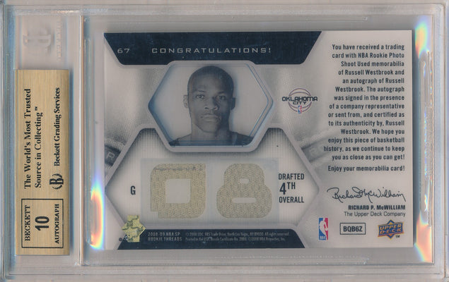 Upper Deck 2008-09 SP Rookie Threads Signature Threads #67 Russell Westbrook 297/599 / BGS Grade 9.5 / Auto Grade 10