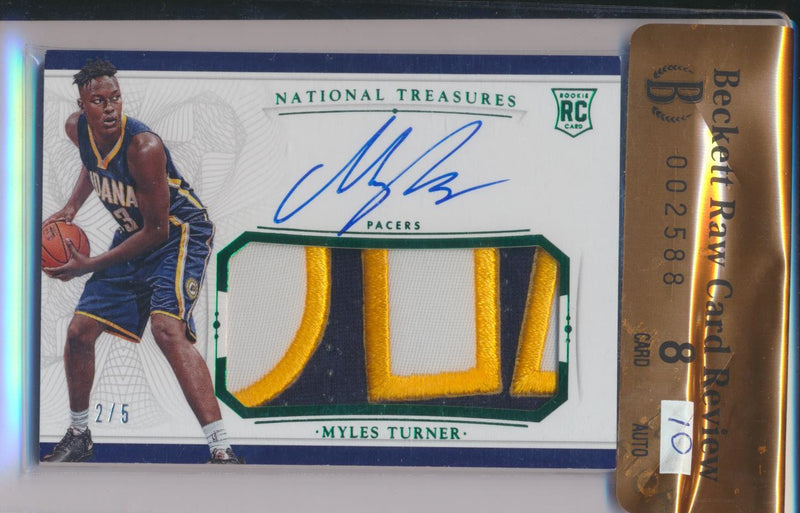 Panini 2015-2016 National Treasures Emerald RPA #111 Myles Turner 2/5 / BGS Grade 8 / Auto Grade 10