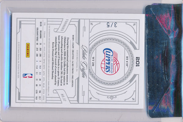 Panini 2009-2010 National Treasures Century Platinum #201 Blake Griffin 3/5 / Auto Grade 9