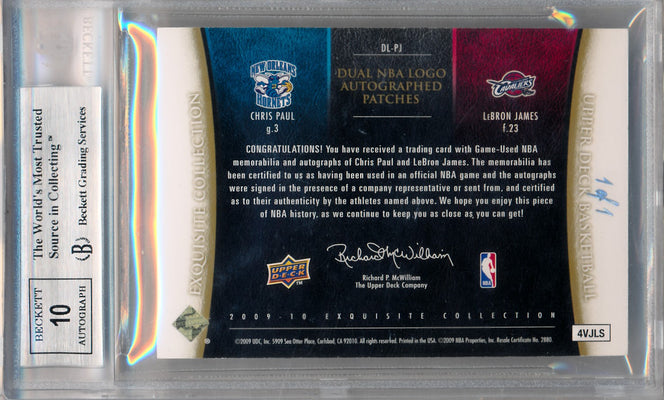 Upper Deck 2009-2010 Exquisite Collection All-NBA Access Dual Logos Autographs #DL-PJ Chris Paul / Lebron James 1/1 / BGS Grade 9