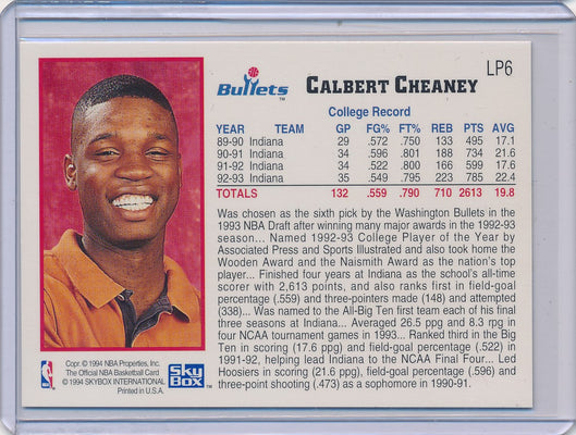 SkyBox 1993-1994 Hoops NBA Draft #LP6 Calbert Cheaney