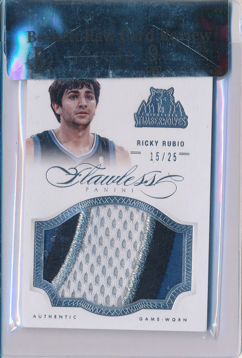 Panini 2012-2013 Flawless Silver Jumbo Patches #11 Ricky Rubio 15/25 / BGS Grade 9