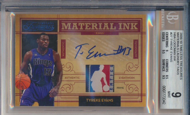 Panini  2009-2010 Timeless Treasures Materials Laundry Tags NBA Logoman Ink #27 Tyreke Evans 1/1 / BGS Grade 9 / Auto Grade 10