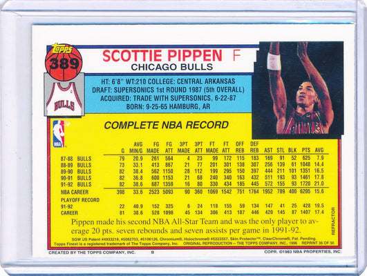 Topps 1996-1997 Finest Reprint Refractor #389 Scottie Pippen