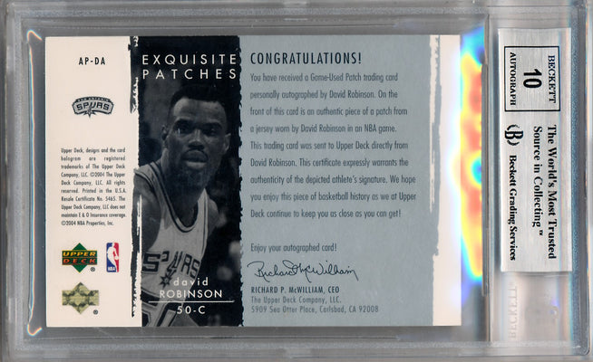 Upper Deck 2003-2004 Exquisite Collection Patches Autographs #AP-DA David Robinson 59/100 / BGS Grade 8.5 / Auto Grade 10