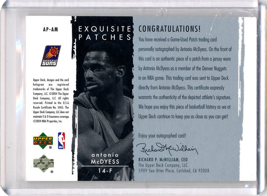 Upper Deck 2003-2004 Exquisite Collection Patches Autographs #AP-AM Antonio Mcdyess 10/100