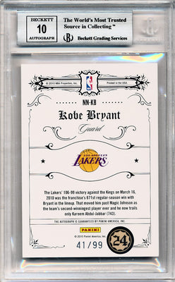 Panini 2009-2010 National Treasures Notable Nicknames  #NN-KB Kobe Bryant 41/99 / BGS Grade 9 / Auto Grade 10