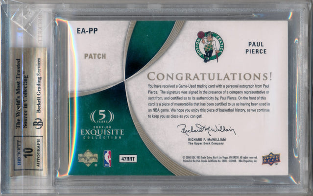 Upper Deck 2007-2008 Exquisite Collection Autographed Patches #EAPP Paul Pierce 31/35 / BGS Grade 9.5 / Auto Grade 10