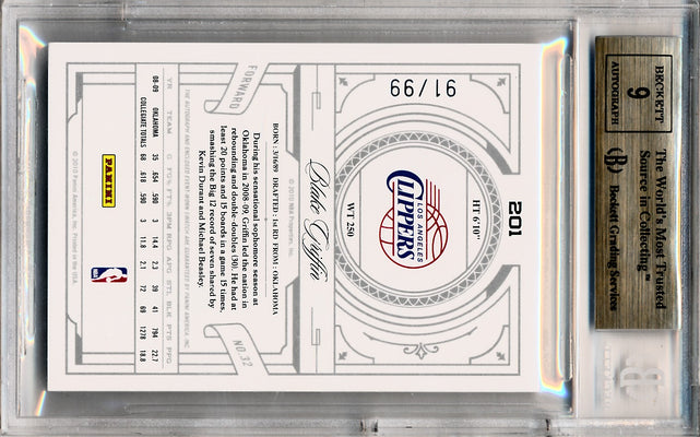 Panini 2009-2010 National Treasures Century Silver #201 Blake Griffin 91/99 / BGS Grade 9.5 / Auto Grade 9