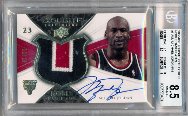 Upper Deck 2008-2009 Exquisite Collection Noble Nameplates #NAMJ Michael Jordan 9/18 / BGS Grade 8.5 / Auto Grade 10