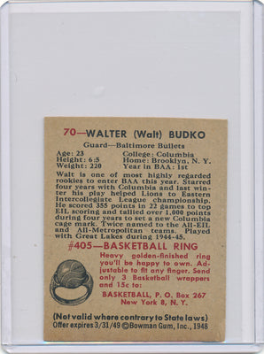 Baltimore Bullets  #70 Walter (Walt) Budko  / PSA Grade