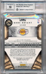 Panini 2011-2012 Preferred Silhouttes Prime #236 Kobe Bryant 6/10 / BGS Grade 9 / Auto Grade 10