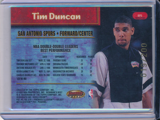 Topps 1998-1999 Bowman's Best Best Performers #BP5 Tim Duncan 19/200