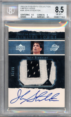 Upper Deck 2003-2004 Exquisite Collection Limited Logos #JM John Stockton 63/75 / BGS Grade 8.5 / Auto Grade 10