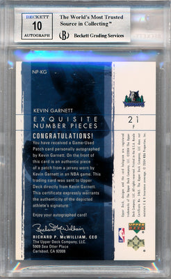 Upper Deck 2003-2004 Exquisite Collection Number Piece Autographs #NP-KG Kevin Garnett 16/21 / BGS Grade 9 / Auto Grade 10