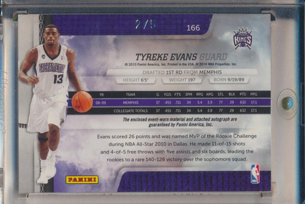 Panini  2009-2010 Absolute Rookie Premiere Materials #166 Tyreke Evans 2/5