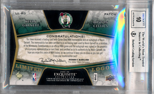 Upper Deck 2008-2009 Exquisite Collection Limited Logos #LLKG Kevin Garnett 3/25 / BGS Grade 9 / Auto Grade 10