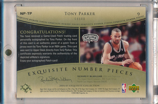 Upper Deck 2004-2005 Exquisite Collection Exquisite Number Pieces #NP-TP Tony Parker 4/9