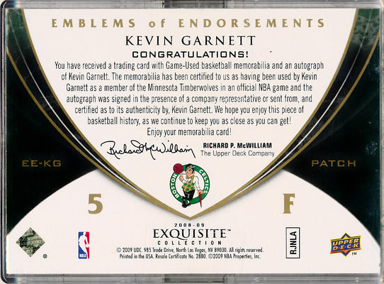 Upper Deck 2008-2009 Exquisite Collection Emblems Of Endorsement #EEKG Kevin Garnett 2/10