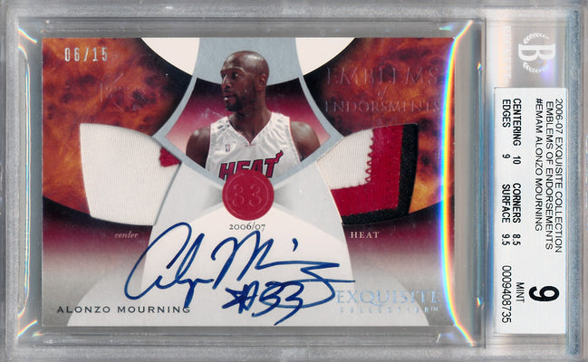 Upper Deck 2006-2007 Exquisite Collection Emblems Of Endorsement #EMAM Alonzo Mourning 6/15 / BGS Grade 9 / Auto Grade 10