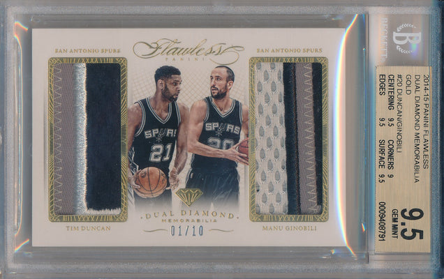 Panini 2014-2015 Flawless Gold Dual Diamond Patches #DD-SAS Tim Duncan/Manu Ginobili 01/10 / BGS Grade 9.5