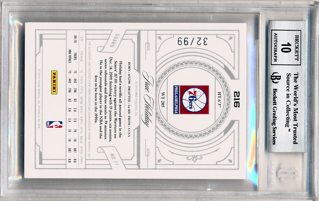 Panini 2009-2010 National Treasures Century Silver #216 Jrue Holiday 32/99 / BGS Grade 9 / Auto Grade 10