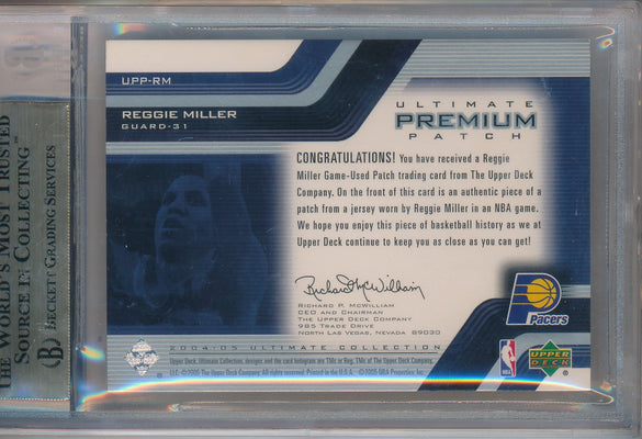 Upper Deck 2004-2005 Ultimate Collection Ultimate Premium Patch #UPP-RM Reggie Miller 74/75 / BGS Grade 9.5