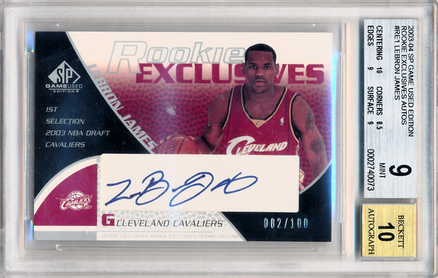 Upper Deck 2003-2004 SP Game Used Edition Rookie Exclusives Autos #RE1 Lebron James 82/100 / BGS Grade 9 / Auto Grade 10