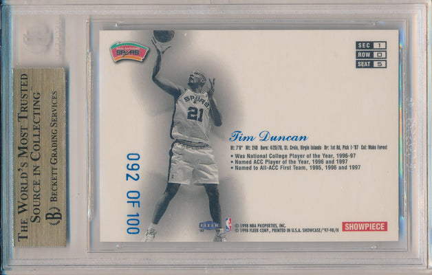 Fleer 1997-1998 Flair Showcase Legacy Collection #5 Tim Duncan 92/100 / BGS Grade 10