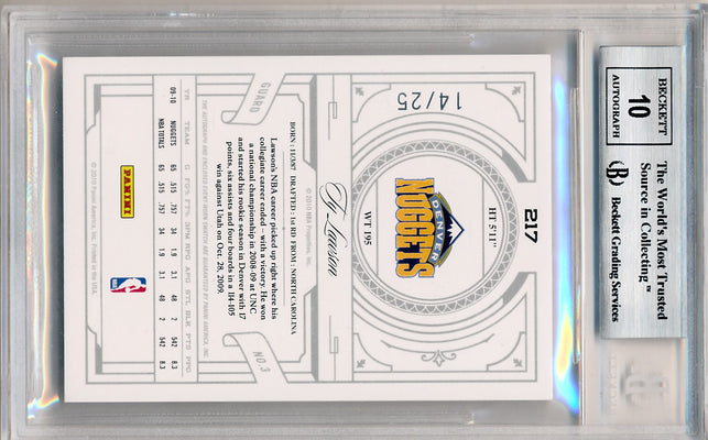 Panini 2009-2010 National Treasures Century Gold #217 Ty Lawson 14/25 / BGS Grade 8.5 / Auto Grade 10