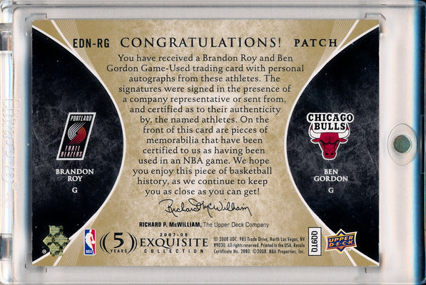 Upper Deck 2007-08 Exquisite Collection Exquisite Dual Number Pieces #EDN-RG Brandon Roy/Ben Gordon 2/7