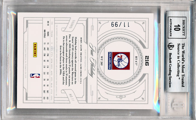 Panini 2009-2010 National Treasures Century Silver #216 Jrue Holiday 11/99 / BGS Grade 8.5 / Auto Grade 10