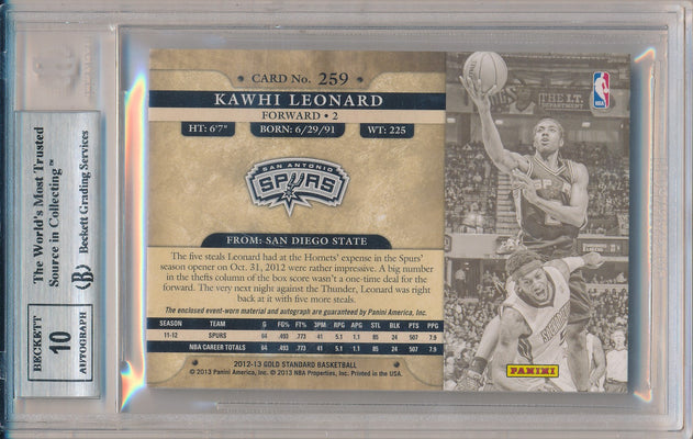 Panini 2012-2013 Gold Standard Platinum #259 Kawhi Leonard 5/10 / BGS Grade 9 / Auto Grade 10