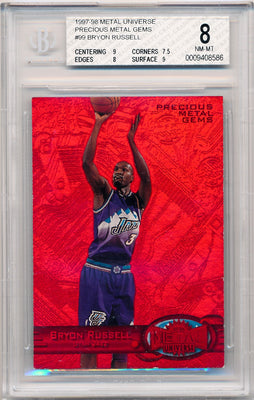 Skybox 1997-1998 Metal Universe Championship Precious Metal Gems Red #99 Bryon Russell 12/100 / BGS Grade 8