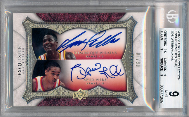 Upper Deck 2007-2008 Exquisite Collection Dual Enshrinements #DEN-DS Dominique Wilkins / Spud Webb 6/10 / BGS Grade 9 / Auto Grade 10