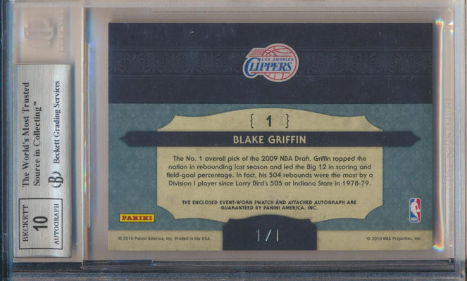 Panini  2009-2010 Timeless Treasures NBA Apprentice Materials Laundry Tags Team Logo Sigs RPA #1 Blake Griffin 1/1 / BGS Grade 9 / Auto Grade 10