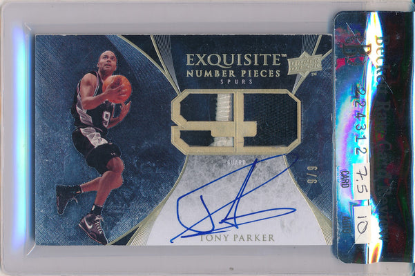 Upper Deck 2007-2008 Exquisite Collection Exquisite Number Pieces #EN-PA Tony Parker 9/9 / BGS Grade 7.5 / Auto Grade 10