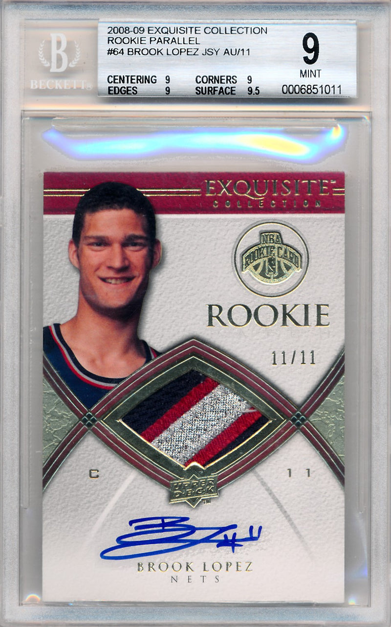 Upper Deck 2008-2009 Exquisite Collection Rookie Parallel #64 Brook Lopez 11/11 / BGS Grade 9 / Auto Grade 10