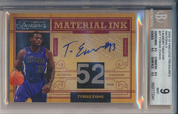 Panini  2009-2010 Timeless Treasures Materials Laundry Tags Ink #27 Tyreke Evans 1/1 / BGS Grade 9 / Auto Grade 10