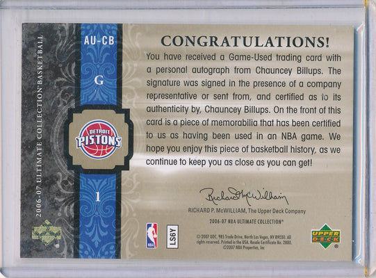 Upper Deck 2006-07 Ultimate Collection  Ultimate Jersey Autographs #AU-CB Chauncey Billups 06/75