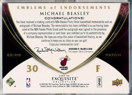 Upper Deck 2008-2009 Exquisite Collection Emblems Of Endorsement #EEMB Michael Beasley 6/10