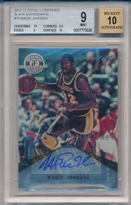 Panini 2012-2013 Totally Certified Black Autographs #78 Magic Johnson 1/1 / BGS Grade 9 / Auto Grade 10