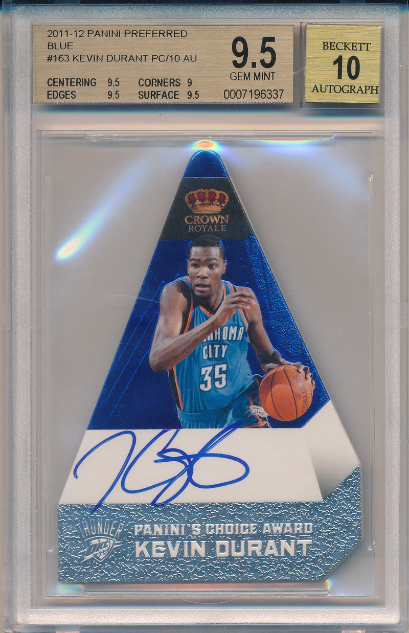 Panini 2011-2012 Prefered Blue #163 Kevin Durant 2/10 / BGS Grade 9.5 / Auto Grade 10