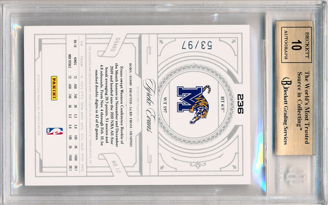 Panini 2009-2010 National Treasures Century Silver #236 Tyreke Evans 53/97 / BGS Grade 9.5 / Auto Grade 10